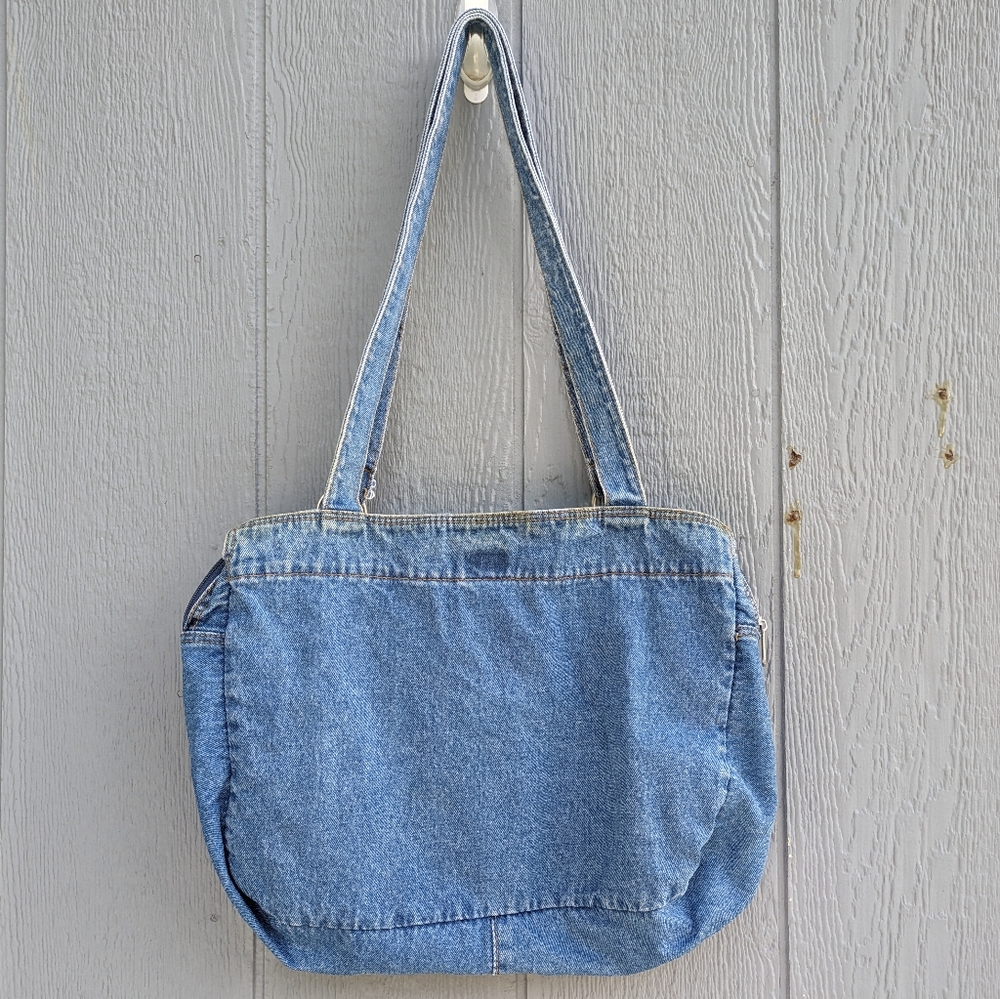 Vintage Floral Embroidered Denim Shoulder Bag with Coin Purse - Picture 2 of 14